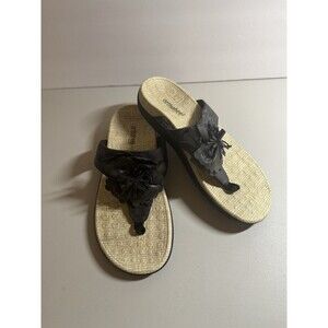 Orthaheel Women's Flip Flops Black Floral Size 38/7 Talia Beach Cruise Travel